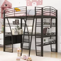 [Maximized Space] The loft bed has 4-layers open shelves to lay out whatever you want including the lamp, books, toys...