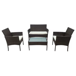 Le salon de jardin CORFOU en résine tressée est composé de deux fauteuils et dun canapé afin daccueillir jusquà 4...