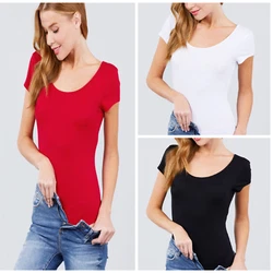 Bodysuit short sleeve scoop front and back. Bodysuit, tank top. Material: 60%-Cotton 35%-Rayon 5%-Spandex. Short...