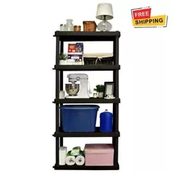 Heavy-duty molded plastic resin shelves hold 150 lbs (68 kg) each and will not rust, dent, stain, or peel. Interlocking...