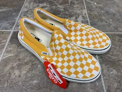 VANS Classic Slip On Yellow Checkered Canvas Skate Shoes Men Size 9 Women’s 10.5.