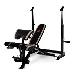 Marcy Two piece Olympic Bench & Squat Rack w/ Preacher Curl Pad & Leg Extension. The utility bench features a total leg...