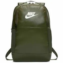 Style: Nike Brasilia (BA6124-325). Color: Dark Green. Front pocket padded and lined for cell phone. Front slip pocket.