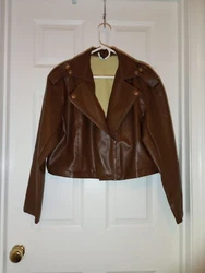 SHEIN FAUX LEATHER JACKET. Faux leather: 55% polyurethane, 45% viscose. Style:motor cycle, short. No pockets. Long...