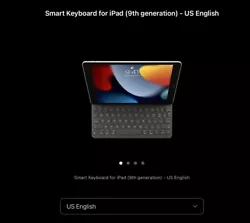 Smart Keyboard for 9th Gen iPad - US English. Works perfectly. No boxes. No iPad, just the keyboard/folio you can see...