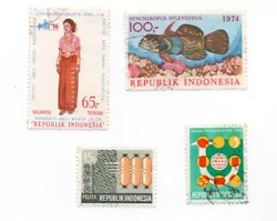 Timbres INDONESIE - Lot de 4 timbres anciens oblitérés - TBE.