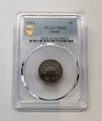 1883 5 Cent Shield Nickel Proof. Slabbed and graded PCGS PR-65 Gold Shield. Information regarding item(s) listed is...