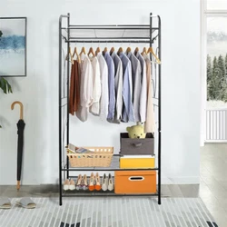 Heavy Duty Black Metal Closet Organizer Garment Rack Clothes Hanger Home Shelf.