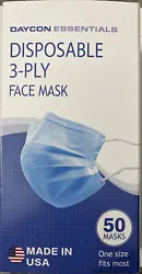 DAYCON Disposable 3-PLY Face Mask, One size Fits Most 1 box 50 masks Masks expire 10/06/23Manufactured 10/06/21