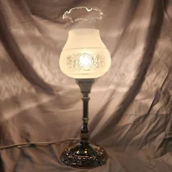 Vintage Silverplated Victorian Style Hurricane Table Lamp with Frosted Glass Globe 17 1/4