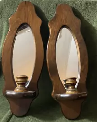 VTG CORNWALL Set of 2 Handcrafted Wooden Wall Sconces Mirror Candle Holders 19”. I will combine shipping ask for...