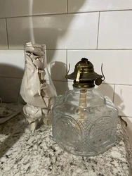 oil lamp antique clear glass old original.     This is a old antique oil lamp in new shape . Will ship packed...