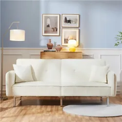 【Warm & Welcoming】The clean-lined silhouette of this convertible futon is wrapped in a creamy ivory boucle that...