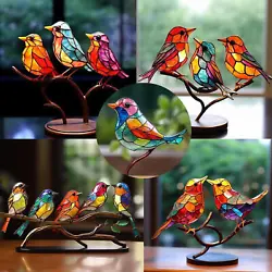 This small and delicate piece features two lovely birds perched on a branch, made of stained glass and wood. The sturdy...