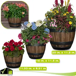 Planter Shape Round. Planter Features Light Weight, UV Resistant, Weather Resistant. The Napa Wine Barrel has a classic...
