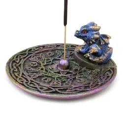 Burn your favorite incense stick in this beautiful painted solid resin holder! A colorful blue baby dragon sits over a...