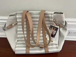 Skip Hop Highline Diaper Bag Tote Oyster Stripe Brown with Changing Pad NWT $170