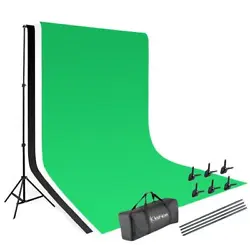 1 x 2 3m Background Stand(4Pcs Cross Bar). 3 x 1.6 3m Non-woven Fabrics(Black & White & Green). Background Stand Size:...