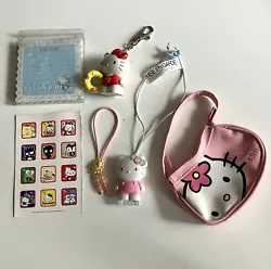 Hello Kitty LOT Sanrio 1 sheet of Stickers Kitty in Swimsuit Keychain Plastic Locket PinkPurse Flower face Hair Tie...