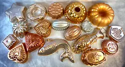 VINTAGE LOT COPPER JELLO ETC. WALL MOLDS AWESOME DISPLAY 18 PIECES 
