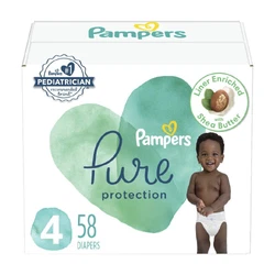 Pampers Pure Protection diapers are crafted with thoughtfully chosen materials for dry and healthy skin. Absorbent...