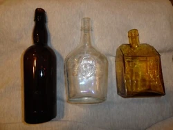 Three (3) antique whiskey bottles, Green River dark brown 11 3/4