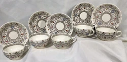 Vintage Copeland Spode 5 cups & 5 saucers Florence England Blue center flower-multicolored Pattern. Used…some minor...