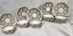Vintage Copeland Spode 5 cups & 5 saucers Florence England Blue center flower-multicolored Pattern. Used…some minor...