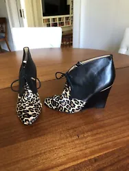 New no box Mercy Calf Hair Leather Wedge Ankle Bootie Leopard Animal Print Sz 9.5. Excellent conditionsSmoke and pet...