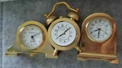 Three solid brass small desk top clock - not working for parts or repair.
