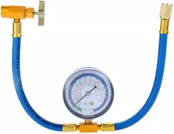 Specifications: AC Recharge Hose with Gauge: Material: Metal&Rubber Overall Length: 19’’ Connection: 1/4