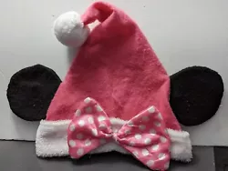 Disney Pink Minnie Mouse Santa Felt Christmas Hat w/ Ears Pink Polka Dot Bow
