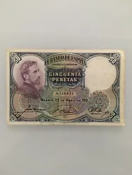 Billet Espagne 50 Pesetas bleu no 0,519,435 du 25/04/1931. Pliures, salissures