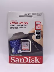 *Brand New* SanDisk-Ultra PLUS 128GB SDXC UHS-I Memory Card 130MB/S Upload Speed. Guaranteed authentic with money back...