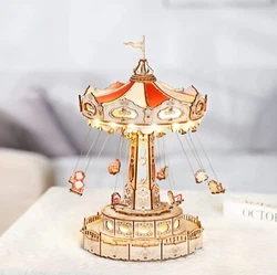 ROKR 3D Puzzles Wooden Music Box Kit with LED. ROKR Swing Side Model Kit. The stainless steel wire drives the red and...