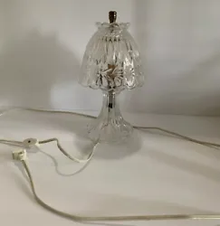 Vintage Mini Glass Lamp Electric Cord Switch Floral Design On Shade. Condition is Used. Shipped with Economy Shipping.