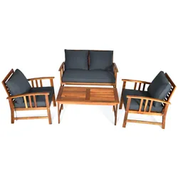 Color of Frame: teak  Color of Cushion: gray  Material: acacia wood, polyester fabric, sponge  Dimension of Loveseat:...