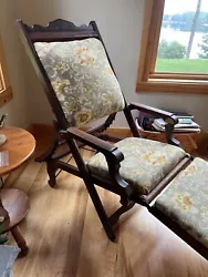 Antique wooden framed lounge chair. Originally made by the Adjustable Chair Company in Cleveland, OH. I reupholstered...