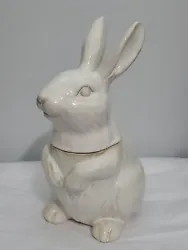 Pottery Barn Large Sitting White Rabbit Cookie Jar 13 3/4 inches Tall.   Good Condition No chips cracks crazing  etc ...