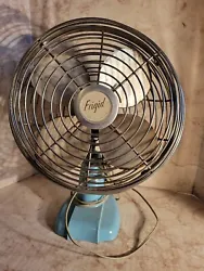 Vintage FRIGID Oscillating Fan Blue 4 Blades 11
