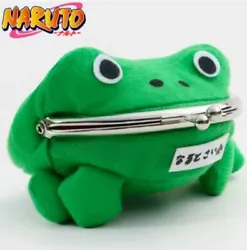 Naruto Gama-chan Green Frog Toad Coin Purse Wallet Money Bag Plush Toy 4”.