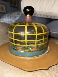 MacKenzie Childs Glass Striped Floral Dome Cake Courtly Check Plate. Hand wash sticker still onNever used!