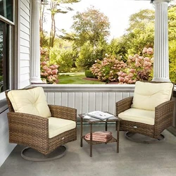 3-Piece Outdoor Patio Furniture Garden Bistro Rocking Set Rattan Chair Cushion. 3-Piece Wicker Bistro Set: 2 rattan...