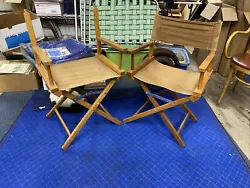 Vintage Set 2 Canvas Folding Director’s Chair - Wooden Frame w/ Tan Canvas Clean. Please look at pictures carefully...