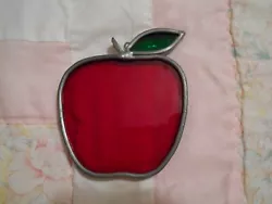 Handmade Suncatcher. RED GLASS APPLE. Clear solid red color of glass. I bought this over 25 years ago at a local craft...
