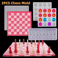 🏳‍🌈Chess Mold Set: 1pcs chess board silicone resin mold, 1pcs 3D chess mold, and 1pcs round chess mold, totally...
