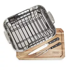 Viking3-Ply Stainless Steel Roaster with Rack, 2-Piece Carving Set & Carving Board $400 😃😃
