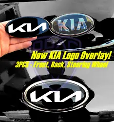 For Kia, New Red Black Emblem Overlay! Renew Old Logo! DO NOT RIP OFF OLD LOGO! JUST APPLY ON YOUR OLD LOGO! 3 pieces...