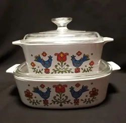 Corning Ware Country Festival Bluebird 1.5 And 2 Quart Casserole Dishes 1975. This is a beautiful set of two dishes....