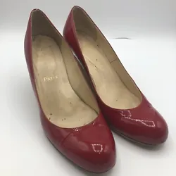 Christian Louboutin Red Patent Leather Cork Wedge Heel Pump SZ 38/8 See Details. Good preowned conditionShow some wear...